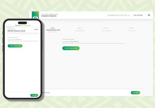 A preview image of a phone and a laptop previewing the first step of making a claim